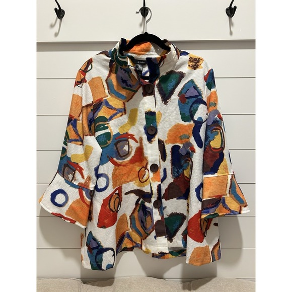 Ali Miles Box Print Colorful Shirt Shacket Blazer 1X Maximalist Boho Art To Wear - Picture 2 of 9
